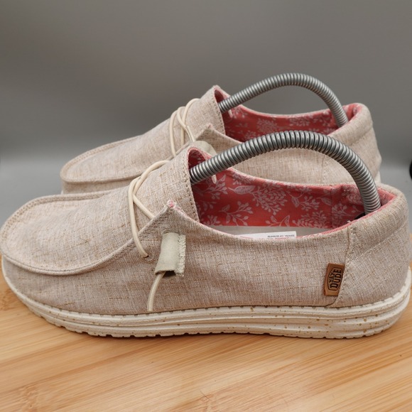 HEY DUDE WENDY CHAMBRAY WHITE NUT SLIP ON Women's Shoes US Size 10 EUC - Picture 1 of 10